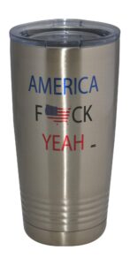 rogue river tactical funny sarcastic america f yeah 20 oz travel tumbler mug cup w/lid stainless steel hot or cold military veteran gift