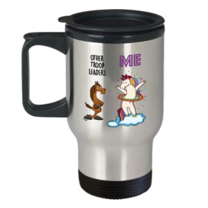 Whizk Troop Leader Travel Mug Funny Unicorn Gifts for Women Men - Best Girl Boy Scout Senior Cadette Daisy Brownie Cub Eagle Tiger Appreciation 14 oz Stainless Steel Insulated Tumbler TUC1611