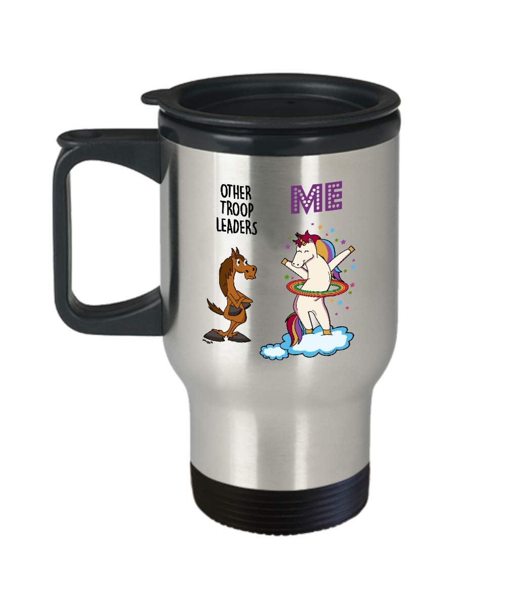 Whizk Troop Leader Travel Mug Funny Unicorn Gifts for Women Men - Best Girl Boy Scout Senior Cadette Daisy Brownie Cub Eagle Tiger Appreciation 14 oz Stainless Steel Insulated Tumbler TUC1611