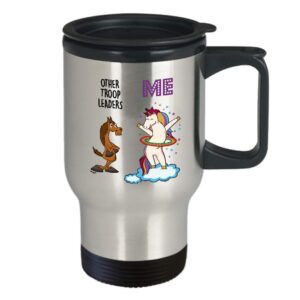 Whizk Troop Leader Travel Mug Funny Unicorn Gifts for Women Men - Best Girl Boy Scout Senior Cadette Daisy Brownie Cub Eagle Tiger Appreciation 14 oz Stainless Steel Insulated Tumbler TUC1611