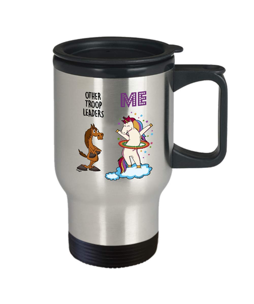 Whizk Troop Leader Travel Mug Funny Unicorn Gifts for Women Men - Best Girl Boy Scout Senior Cadette Daisy Brownie Cub Eagle Tiger Appreciation 14 oz Stainless Steel Insulated Tumbler TUC1611