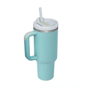 portable stainless steel vacuum insulation cup with lid and straw for water, smoothies, iced tea or coffee, etc. (湖水绿)