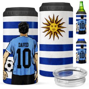 unilyly personalized uruguay soccer can cooler stainless steel custom name thermal cup boys national sports team gifts for fan slim cans beer bottle holder insulated drink tumbler