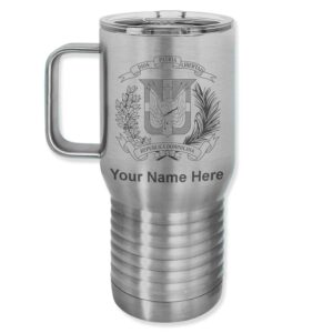 lasergram 20oz vacuum insulated travel mug with handle, coat of arms dominican republic, personalized engraving included (stainless)