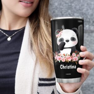 Wassmin Personalized Panda Tumbler Cup With Lid 20oz 30oz Custom Name Customized Double Wall Vacuum Insulated Tumblers Coffee Travel Mug Birthday Christmas Gifts For Animal Panda Lovers