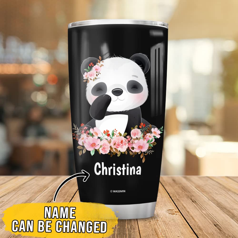 Wassmin Personalized Panda Tumbler Cup With Lid 20oz 30oz Custom Name Customized Double Wall Vacuum Insulated Tumblers Coffee Travel Mug Birthday Christmas Gifts For Animal Panda Lovers