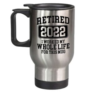 exxtra gifts retired 2022 travel mug, happy retirement for co-worker, funny retiring present ideas for men, retiring women cup 2022