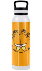 garfield official garfield big head 24 oz insulated canteen water bottle, leak resistant, vacuum insulated stainless steel with loop cap, white