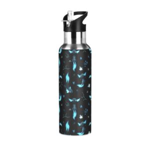 yasala axolotl neon blue black coffee thermos sport water bottle stainless steel insulated office beverage container 20oz with straw lid back to school