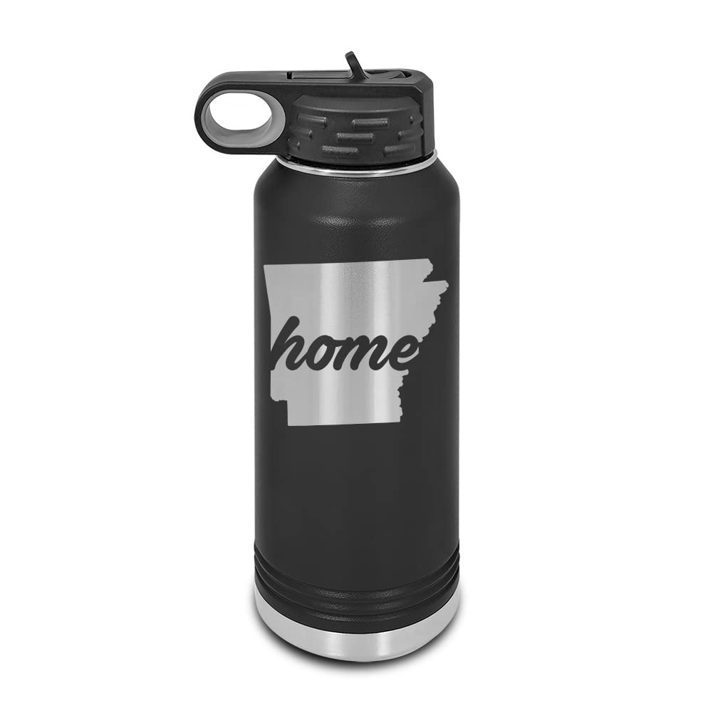 Arkansas Home Laser Engraved Water Bottle Customizable Polar Camel Stainless Steel with Straw - State Shaped AR Love Black 32 oz