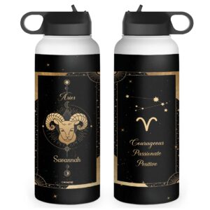 wowcugi personalized water bottle zodiac aries sign astrology horoscope sport stainless steel insulated sports bottles mar apr birthday constellation gifts for women men