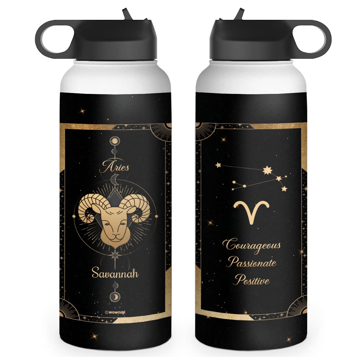 wowcugi Personalized Water Bottle Zodiac Aries Sign Astrology Horoscope Sport Stainless Steel Insulated Sports Bottles Mar Apr Birthday Constellation Gifts for Women Men