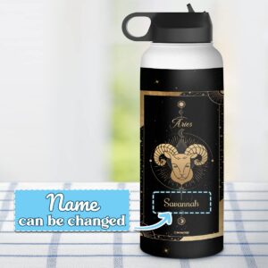 wowcugi Personalized Water Bottle Zodiac Aries Sign Astrology Horoscope Sport Stainless Steel Insulated Sports Bottles Mar Apr Birthday Constellation Gifts for Women Men