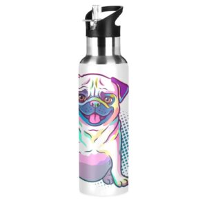 oarencol colorful pug dog water bottle rainbow animal polka dot stainless steel vacuum insulated with straw lid 20 oz