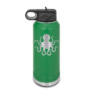 octopus laser engraved water bottle customizable polar camel stainless steel with straw - octopoda green 32 oz