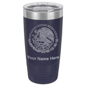 lasergram 20oz vacuum insulated tumbler mug, flag of mexico, personalized engraving included (navy blue)