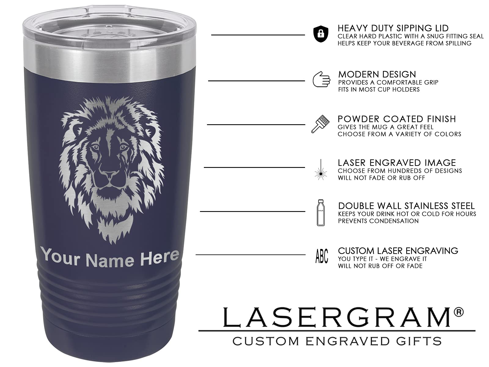 LaserGram 20oz Vacuum Insulated Tumbler Mug, Flag of Mexico, Personalized Engraving Included (Navy Blue)