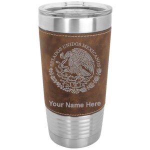 lasergram 20oz vacuum insulated tumbler mug, flag of mexico, personalized engraving included (faux leather, rustic)