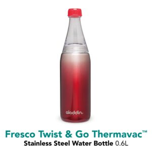 Aladdin Fresco Twist and Go Stainless Steel Vacuum Insulated Water Bottle, Red, 0.6 Litre