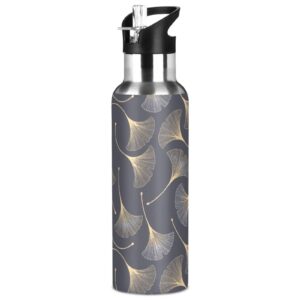 ginkgo leaves leak free insulated bottles with handle 32 oz vaccuum bottle with straw lid thermal bottle for hot & cold drinks bap-free