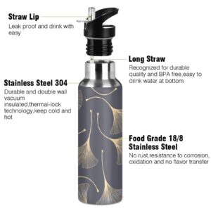 Ginkgo Leaves Leak Free Insulated Bottles with Handle 32 oz Vaccuum Bottle with Straw Lid Thermal Bottle for Hot & Cold Drinks BAP-Free