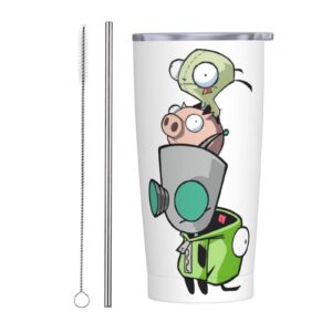 conpelson 20oz coffee mug invader anime zim car insulated stainless steel tumbler with straws novelty travel sippy cup for home office travel