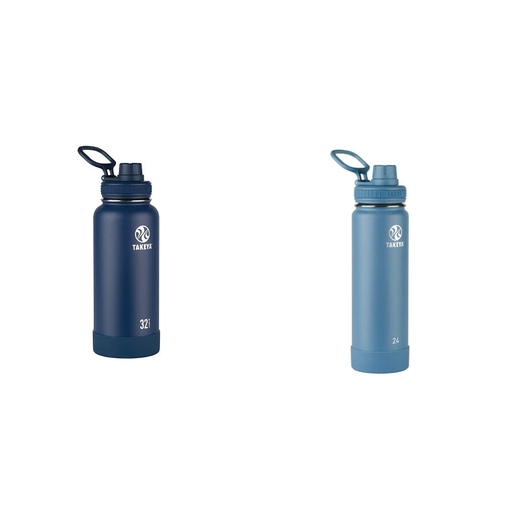 Takeya Actives Insulated Stainless Steel Water Bottles with Spout Lid, 32 Ounce and 24 Ounce