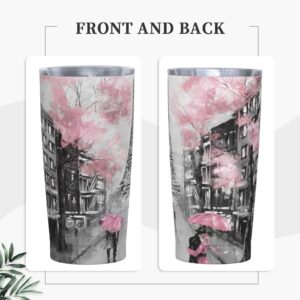 Dujiea 20oz Tumbler With Lid And Straw, Eiffel Tower Pink Lovers In Paris Vacuum Insulated Iced Coffee Mug Reusable Travel Cup Stainless Steel Water Bottle