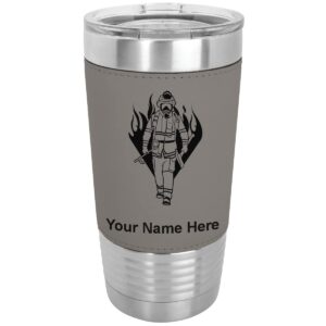 lasergram 20oz vacuum insulated tumbler mug, fireman, personalized engraving included (faux leather, gray)
