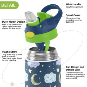 ALAZA Good Night Colorful Stars Moon Kids Water Bottles with Lids Straw Insulated Stainless Steel Water Bottles Double Walled Leakproof Tumbler Travel Cup for Girls Boys Toddlers 12 oz,Green