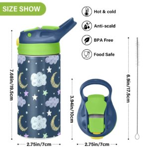 ALAZA Good Night Colorful Stars Moon Kids Water Bottles with Lids Straw Insulated Stainless Steel Water Bottles Double Walled Leakproof Tumbler Travel Cup for Girls Boys Toddlers 12 oz,Green