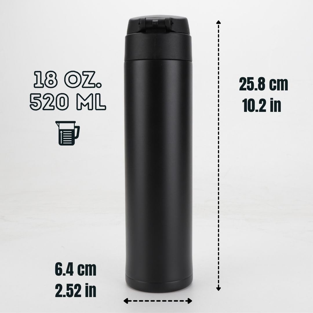 Insulated Water Bottle, Stainless Steel Water Bottle, Double Wall Vacuum Insulated Bottle, Ozizo 18 oz One Touch Drink Cup, Hot Cold