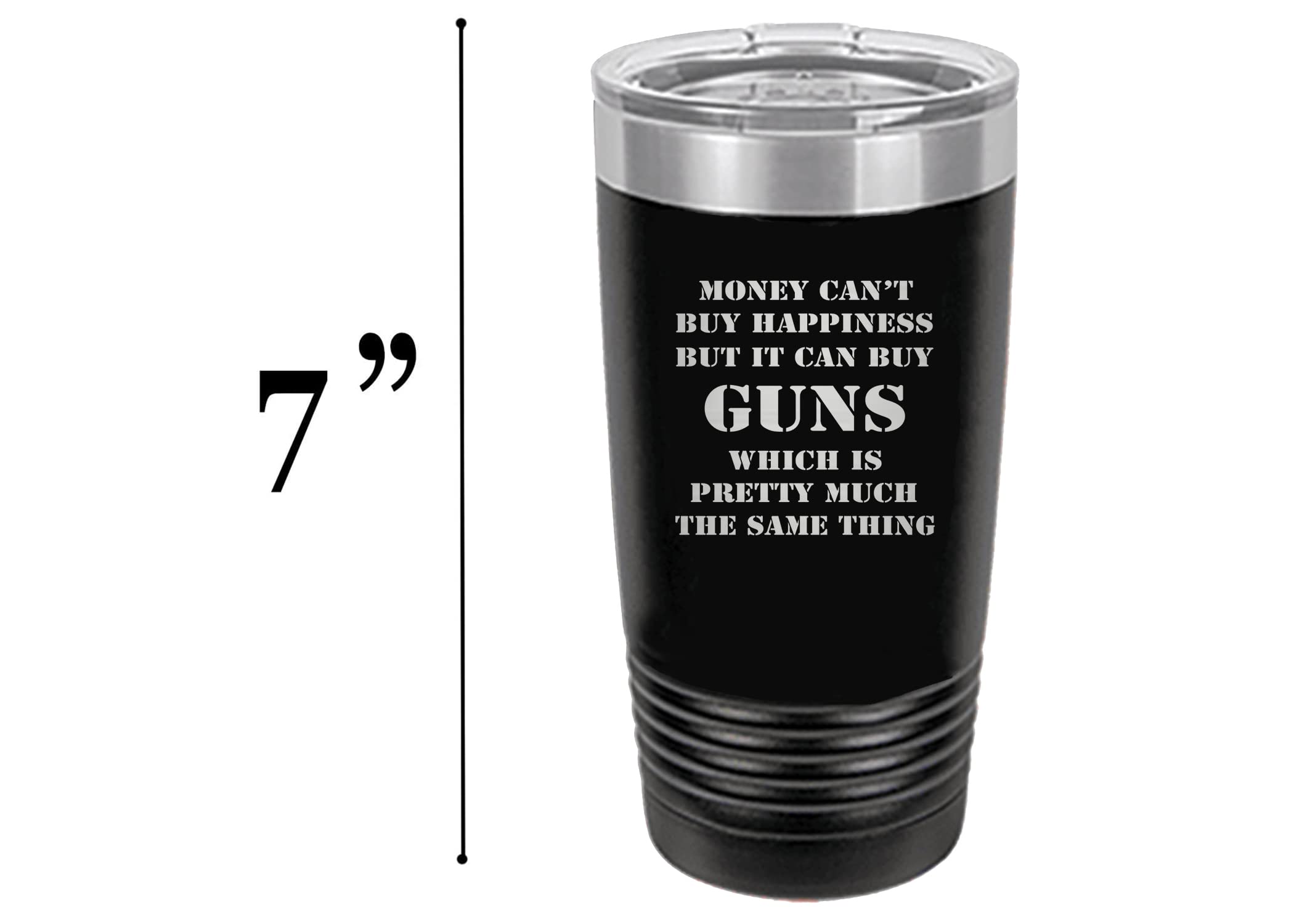 Rogue River Tactical Funny Hunting 20 Oz.Travel Tumbler Mug Cup Money Happiness Guns w/Lid Stainless Steel Gift For Dad Brother Grandpa (Black)