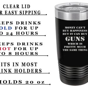 Rogue River Tactical Funny Hunting 20 Oz.Travel Tumbler Mug Cup Money Happiness Guns w/Lid Stainless Steel Gift For Dad Brother Grandpa (Black)