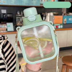 MLAFE Kawaii Square Mug Lovely Large Capacity Outdoor Water Bottle 700ML Portable Drinking Cup With Straw Water Bottle (green)