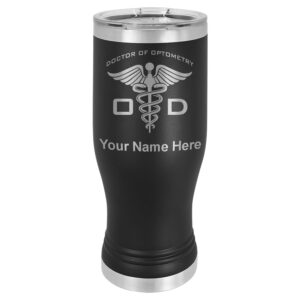 lasergram 20oz vacuum insulated pilsner mug, od doctor of optometry, personalized engraving included (black)