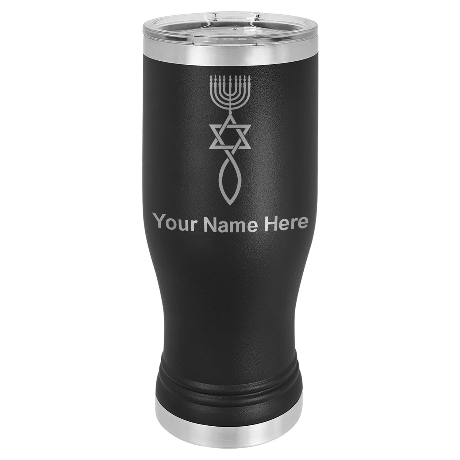 LaserGram 20oz Vacuum Insulated Pilsner Mug, Messianic Symbol, Personalized Engraving Included (Black)