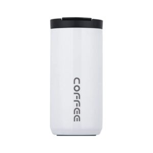 Coffe Cup Thermos for Hot Drinks stainless steel hot and cold white thermos that fits in cup holder 13.5oz/400ml (White)