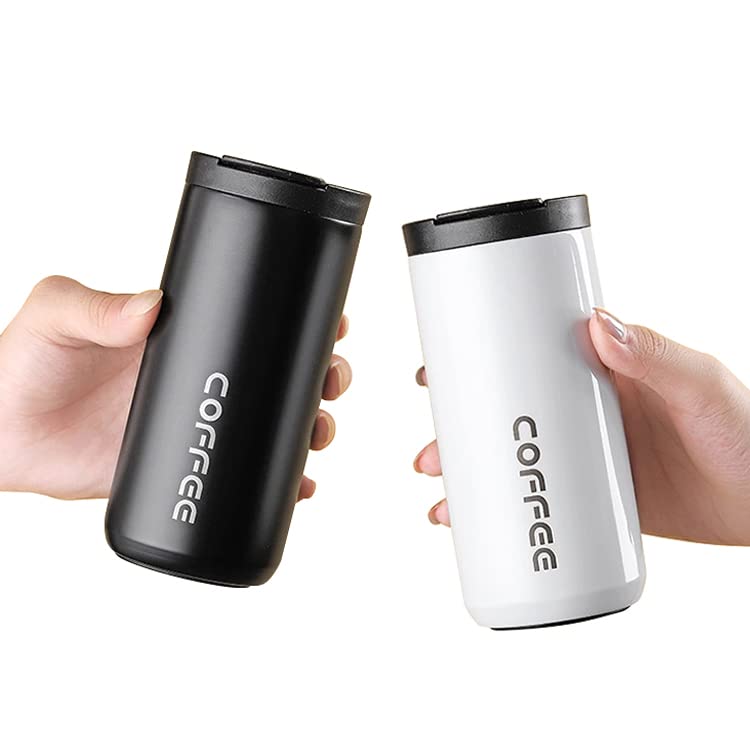 Coffe Cup Thermos for Hot Drinks stainless steel hot and cold white thermos that fits in cup holder 13.5oz/400ml (White)