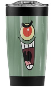 spongebob plankton face stainless steel 20 oz travel tumbler, vacuum insulated & double wall with leakproof sliding lid