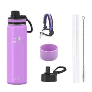 az levelup vacuum insulated stainless steel water bottles, double walled, wide mouth sport flasks leak proof straw & spout lids, modern thermos, paracord handle, protective silicone boot, 220z-orchid