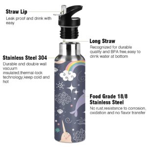 TropicalLife Insulated Water Bottle Narwhal And Rainbow Water Bottle with Straw Stainless Steel Bottle Vacuum Insulated Tumblers for School Sports