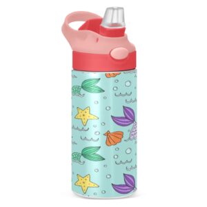 mchiver mermaid kids water bottle with straw insulated stainless steel kids water bottle thermos for school girls boys leak proof cups 12 oz / 350 ml pink top