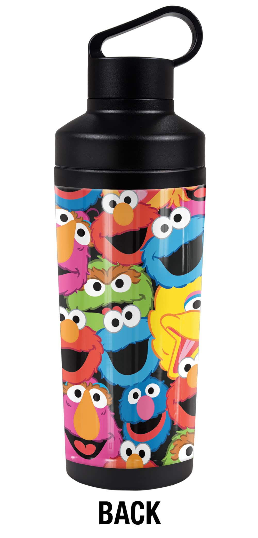 Sesame Street OFFICIAL Character Head Collage 18 oz Insulated Water Bottle, Leak Resistant, Vacuum Insulated Stainless Steel with 2-in-1 Loop Cap