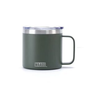 waass 14oz insulated stainless steel coffee mug - hot and cold with leakproof sliding lid - perfect for hot coffee & tea for travel, home, and work. (green)