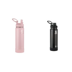 takeya actives insulated stainless steel water bottle with straw lid, 24 ounce, blush & actives insulated stainless steel water bottle with spout lid, 24 oz, onyx