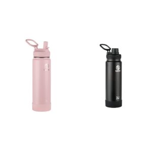 Takeya Actives Insulated Stainless Steel Water Bottle with Straw Lid, 24 Ounce, Blush & Actives Insulated Stainless Steel Water Bottle with Spout Lid, 24 oz, Onyx