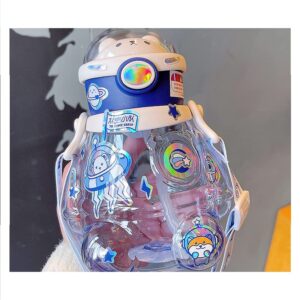 hacodan kawaii straw bottle with strap cute cartoon water bottles with stickers for women juice coffee 23oz 700ml (blue)
