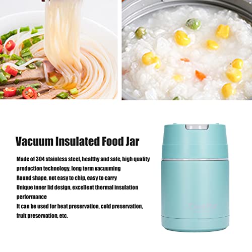 Food Container, Stainless Steel Vacuum Insulated Kids Food Jar Insulated Lunch Container Hot Cold Food with Folding Spoon Carry Handle Thermal Containers for Kids Adult School (Mint Green)