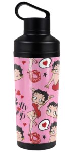 betty boop official collage 18 oz insulated water bottle, leak resistant, vacuum insulated stainless steel with 2-in-1 loop cap